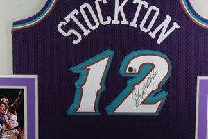 John Stockton Autographed Utah Jazz Mitchell & Ness Purple Swingman Signed Basketball Framed Jersey Beckett COA-Powers Sports Memorabilia