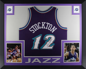John Stockton Autographed Utah Jazz Mitchell & Ness Purple Swingman Signed Basketball Framed Jersey Beckett COA-Powers Sports Memorabilia