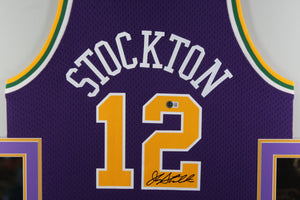 John Stockton Autographed Utah Jazz Mitchell & Ness Purple Throwback Swingman Signed Basketball Framed Jersey Beckett COA-Powers Sports Memorabilia