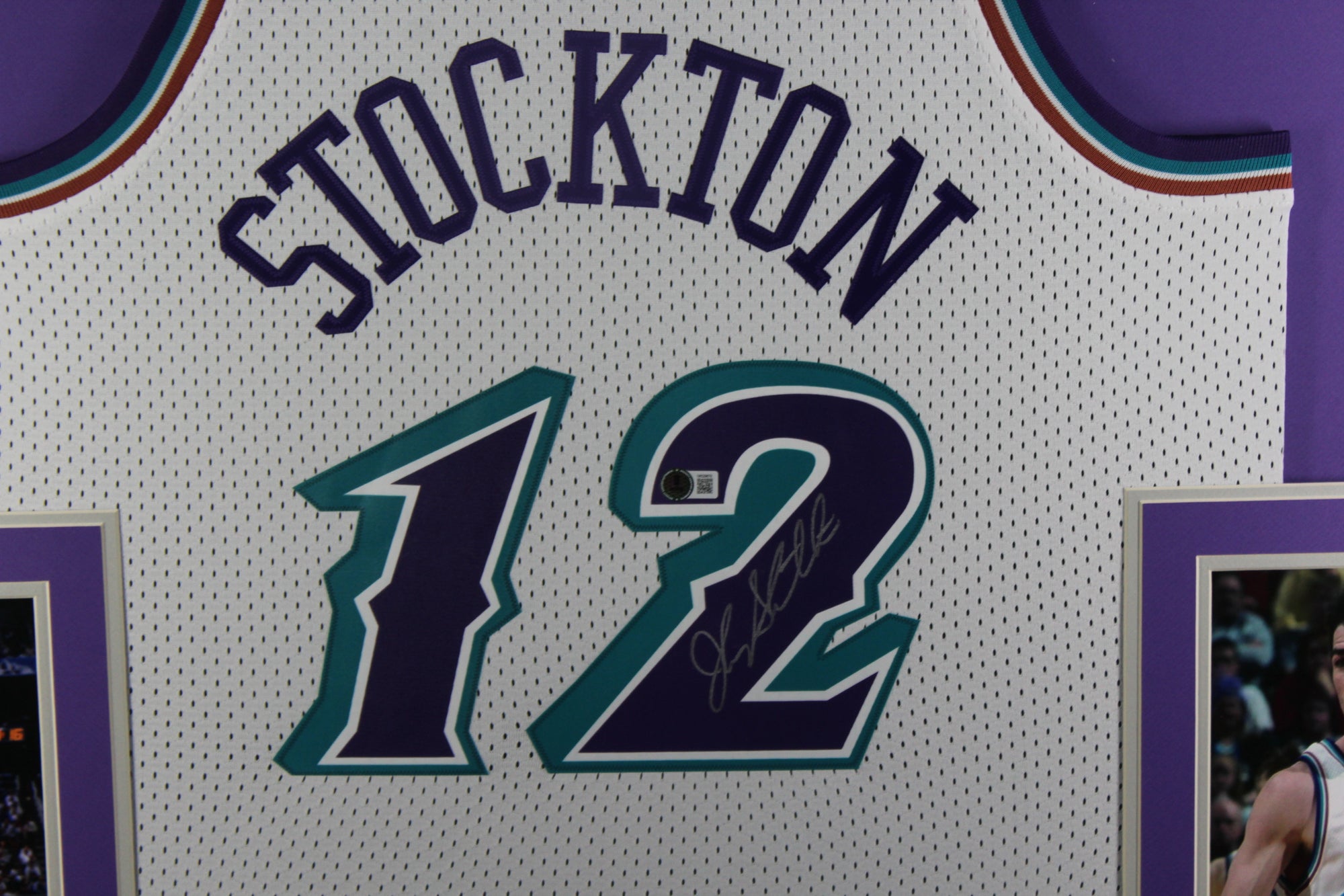 John Stockton Autographed Utah Jazz Mitchell & Ness White Swingman Signed Basketball Framed Jersey Beckett COA-Powers Sports Memorabilia