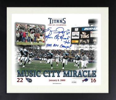 Music City Miracle with Kevin Dyson Autographed Titans 16 x 20 Photograph Custom Framing- JSA- Music City Miracle/1/8/00/AFC/SB-Powers Sports Memorabilia