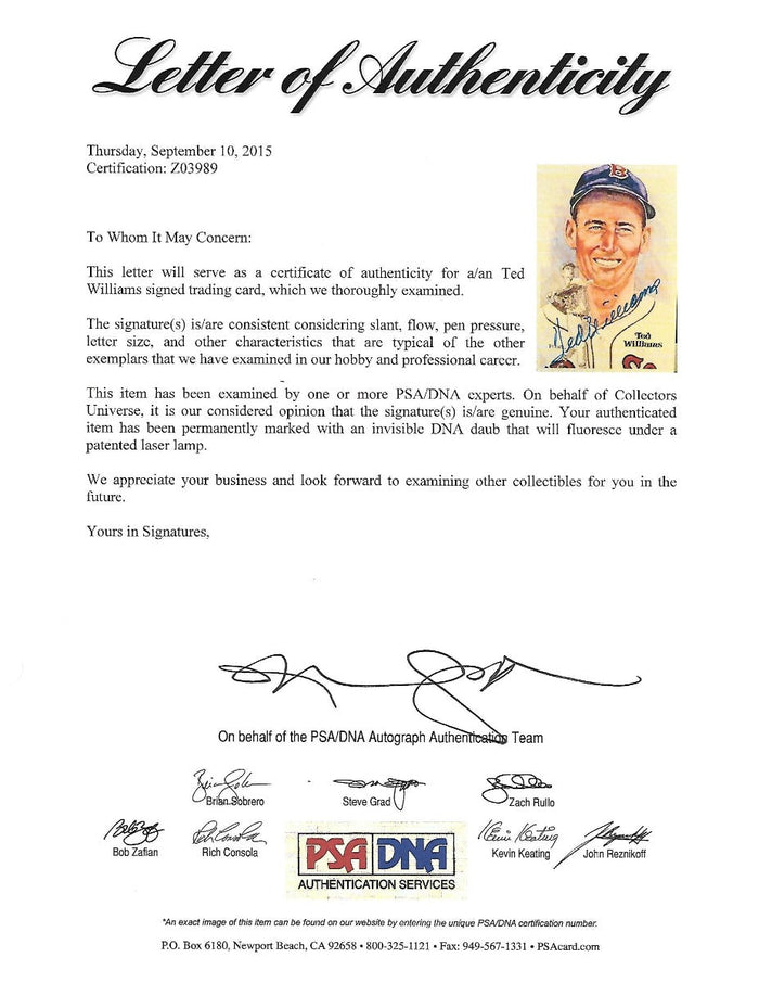 Ted Williams Signed Boston Red Sox Perez Steele Postcard PSA/DNA Authenticated-Powers Sports Memorabilia