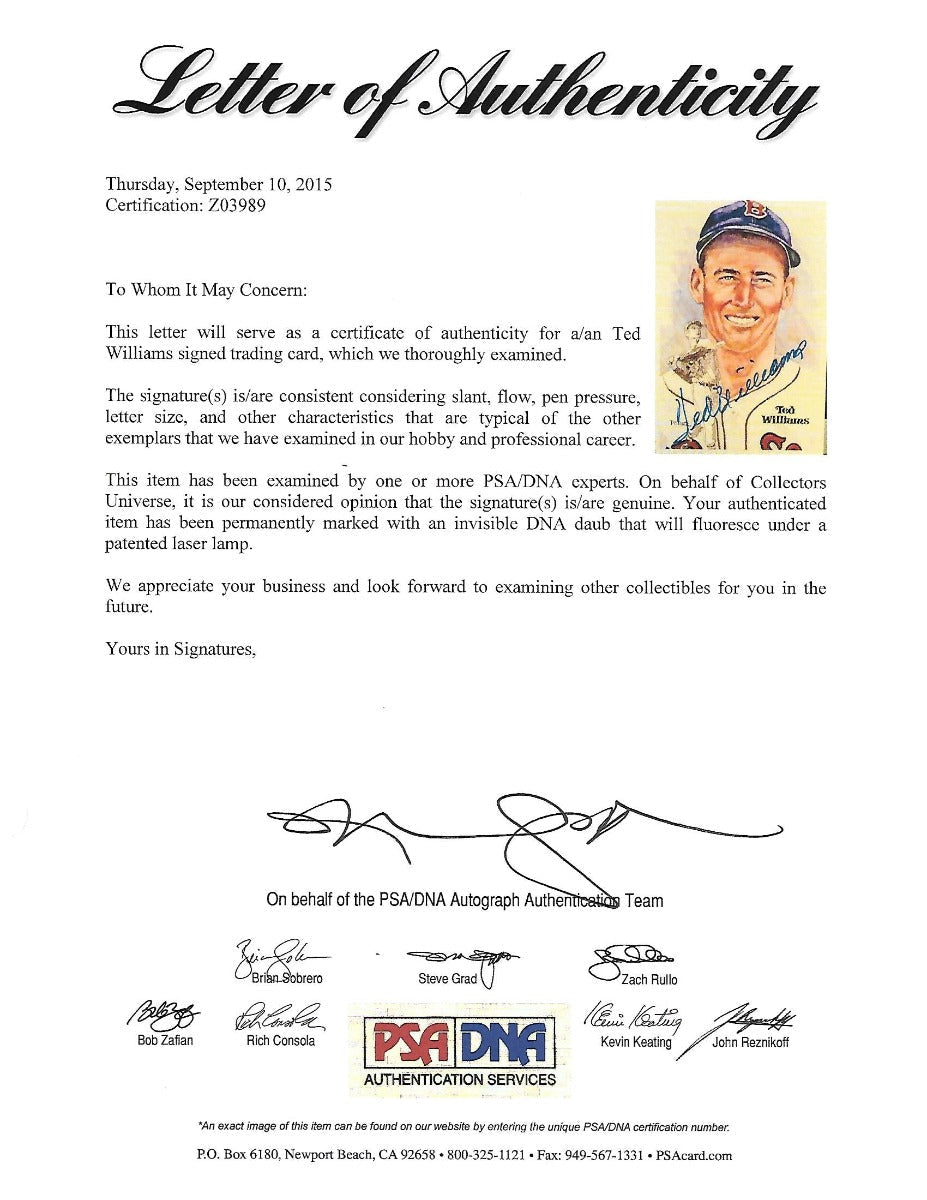 Ted Williams Signed Boston Red Sox Perez Steele Postcard PSA/DNA Authenticated-Powers Sports Memorabilia