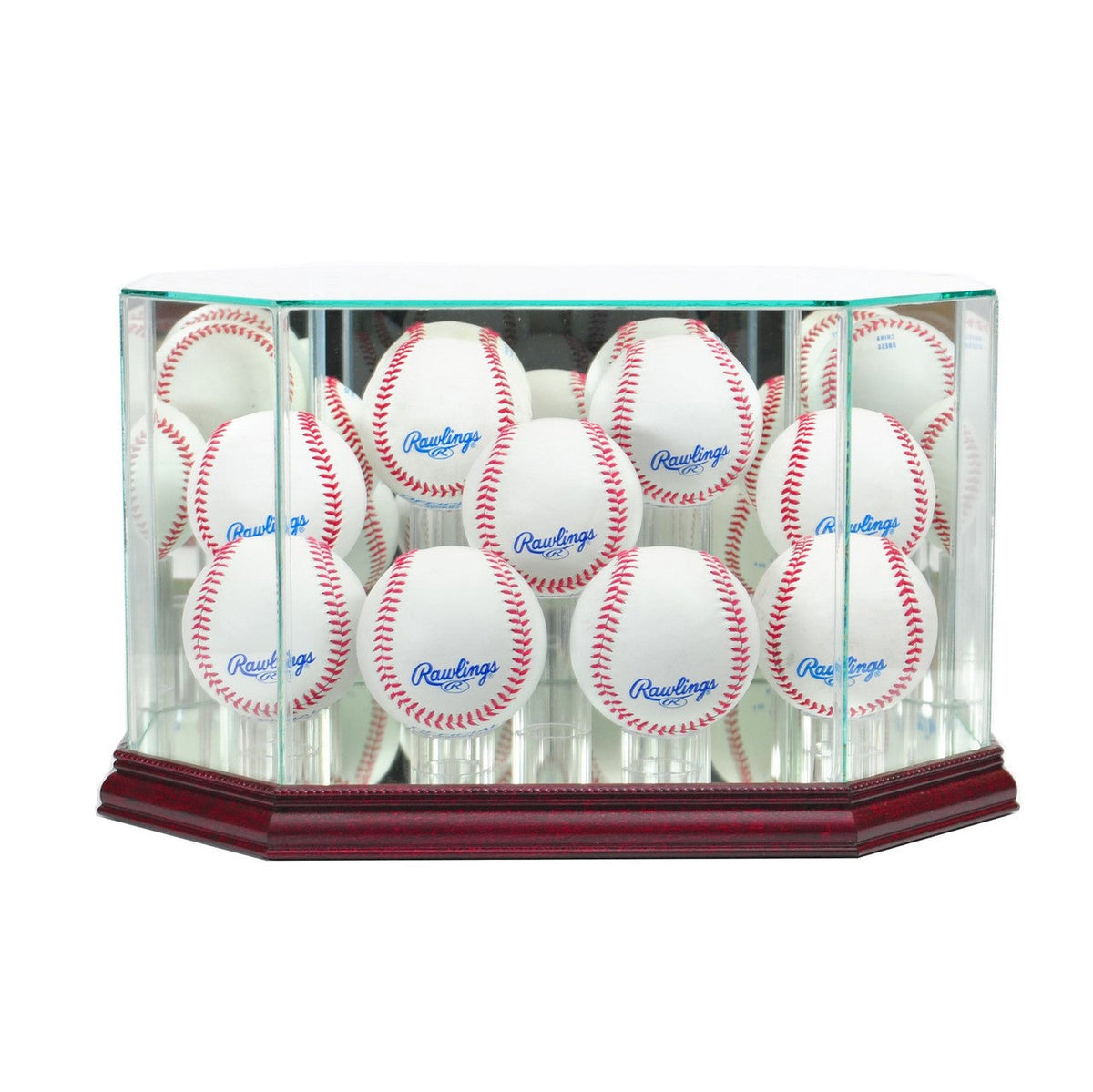 9 Ball or Puck Glass Display Case with Cherrywood Base-Powers Sports Memorabilia