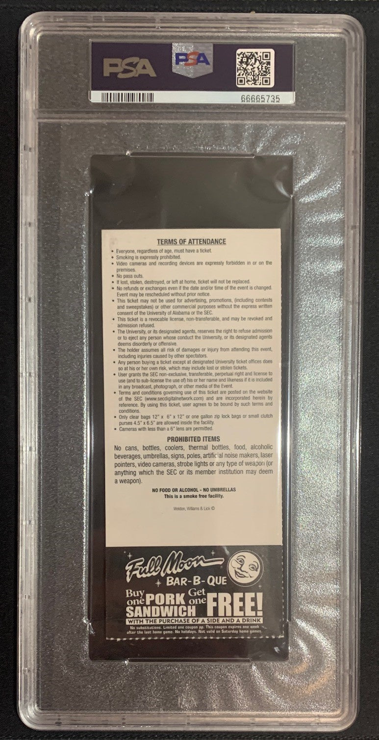 Mac Jones 1st NCAA Start Ticket 2019 Alabama Crimson Tide vs Arkansas Razorbacks 10/26/19 Graded PSA 5-Powers Sports Memorabilia