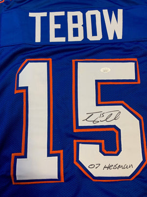 Tim Tebow Autographed Florida College Style Custom Signed Football Jersey 2007 HEISMAN JSA COA-Powers Sports Memorabilia