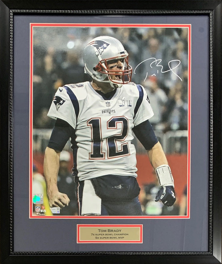 Tom Brady Autographed New England Patriots Signed 16x20 Football Framed Photo Fanatics COA-Powers Sports Memorabilia