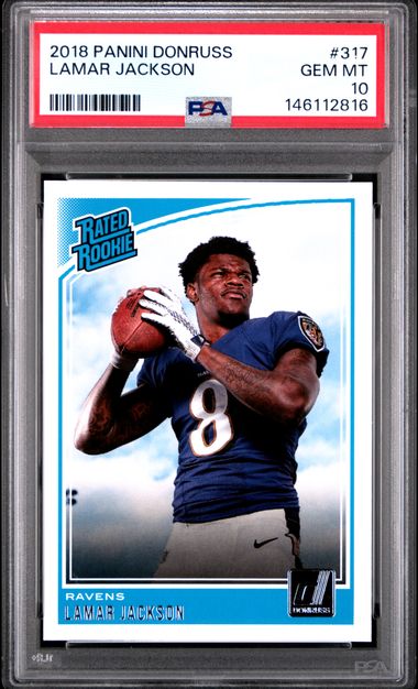 2019 Panini Donruss #317 Lamar Jackson RC Rookie PSA 10 Ravens 8-Powers Sports Memorabilia
