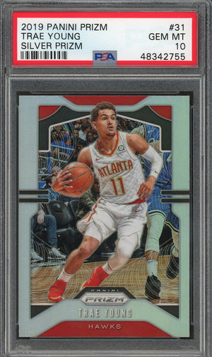 Trae Young 2019 Panini Silver Prizm Basketball Card #31 Graded PSA 10 GEM MINT-Powers Sports Memorabilia