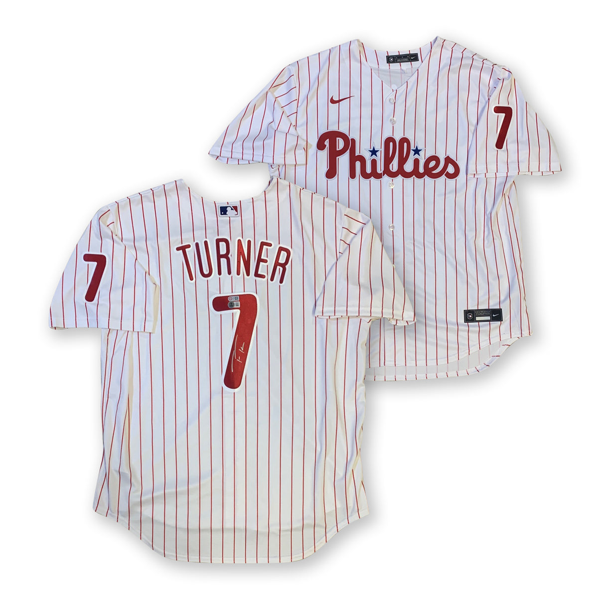 Trea Turner Autographed Philadelphia Phillies Signed Nike Baseball Jersey Beckett COA-Powers Sports Memorabilia