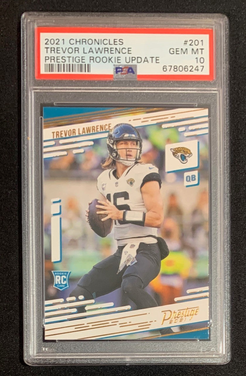 Trevor Lawrence 2021 Panini Chronicles Prestige Rookie Update Football Card RC #201 Graded PSA 10-Powers Sports Memorabilia