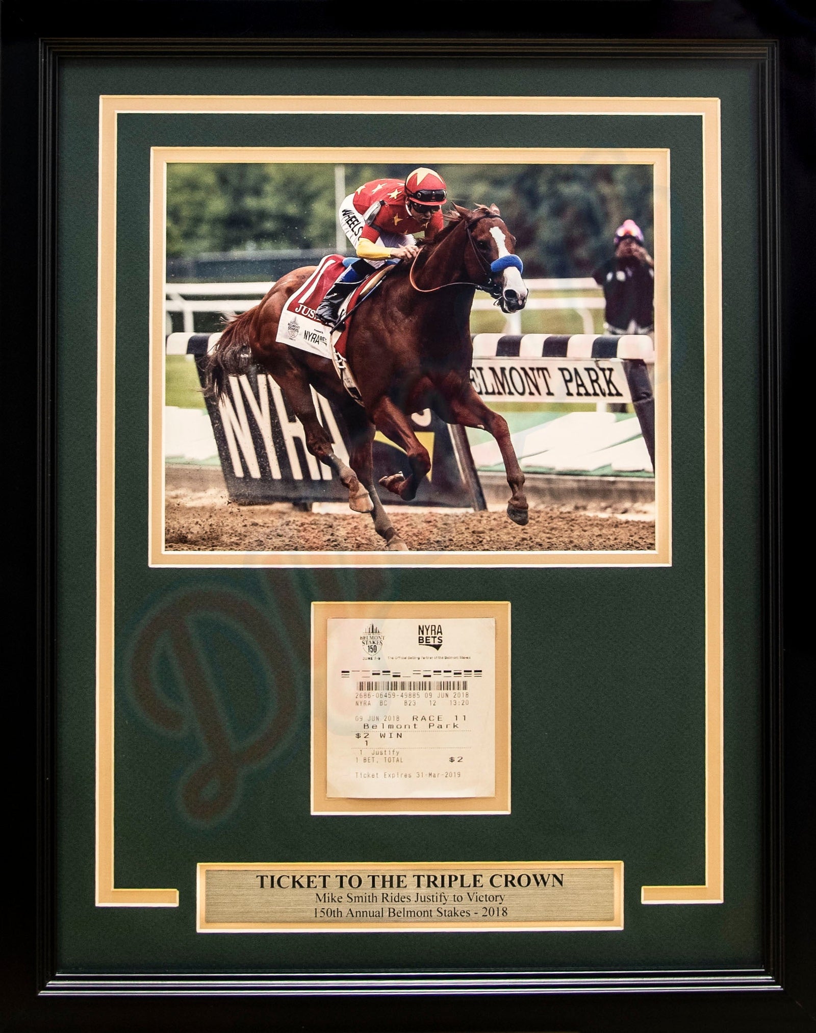 Mike Smith & Justify 2018 Belmont Stakes Professionally Framed Horse Racing Ticket Collage-Powers Sports Memorabilia