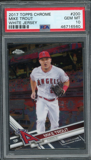 Mike Trout 2017 Topps Chrome White Jersey Baseball Card #200 Graded PSA 10 GEM MINT-Powers Sports Memorabilia