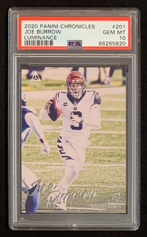 Joe Burrow 2020 Panini Chronicles Luminance Football Rookie Card #201 Graded PSA 10-Powers Sports Memorabilia