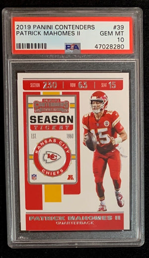 Patrick Mahomes 2019 Panini Contenders Football Card #39 Graded PSA 10-Powers Sports Memorabilia
