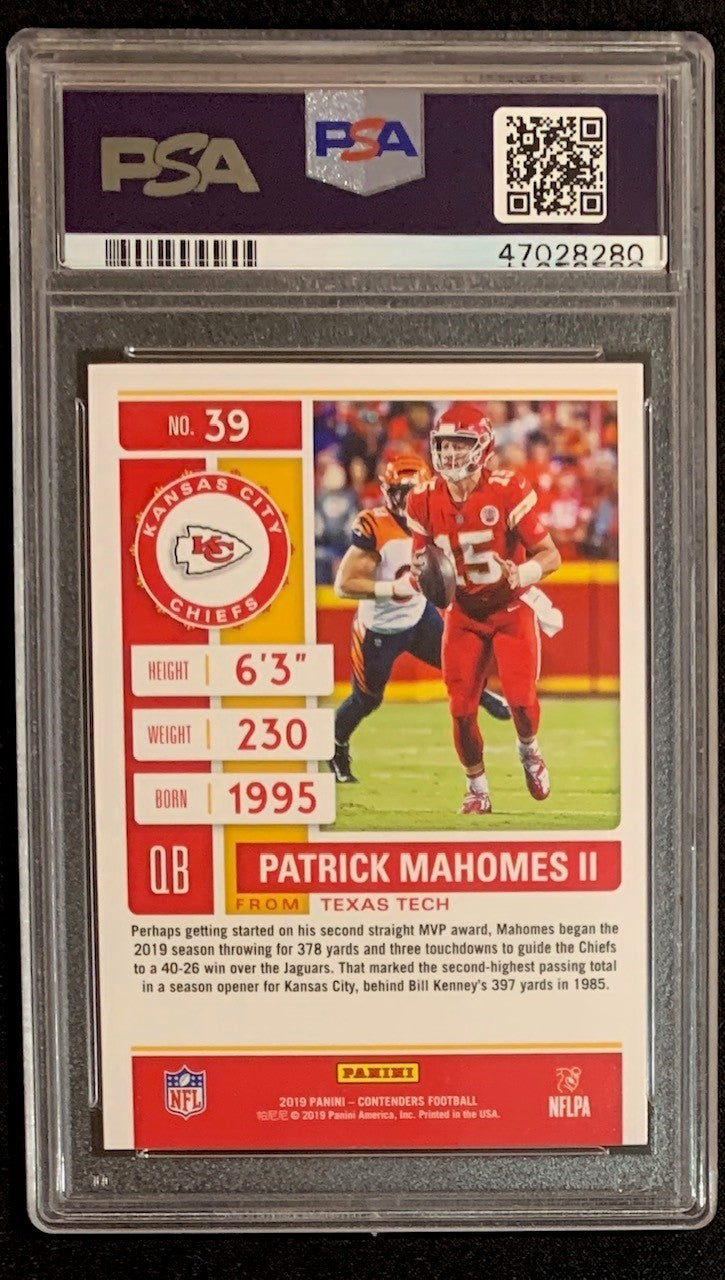 Patrick Mahomes 2019 Panini Contenders Football Card #39 Graded PSA 10-Powers Sports Memorabilia