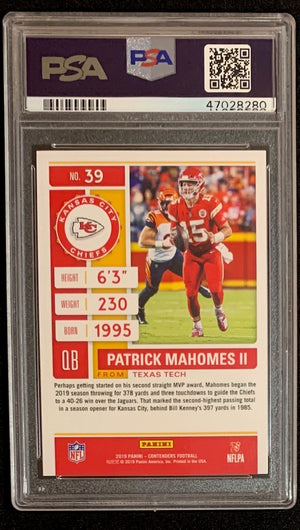 Patrick Mahomes 2019 Panini Contenders Football Card #39 Graded PSA 10-Powers Sports Memorabilia