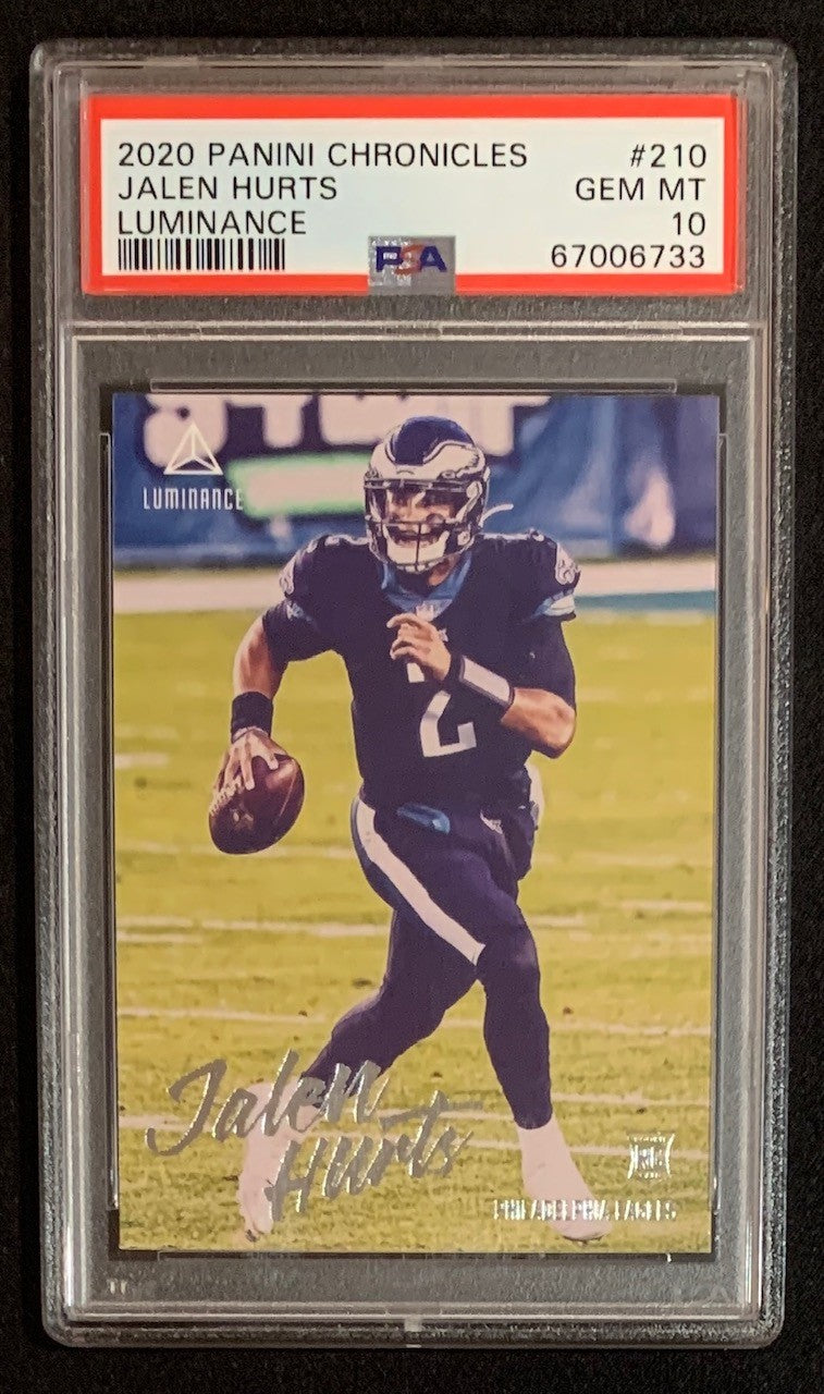 Jalen Hurts 2020 Panini Chronicles Luminance Football Rookie Card RC #210 Graded PSA 10-Powers Sports Memorabilia