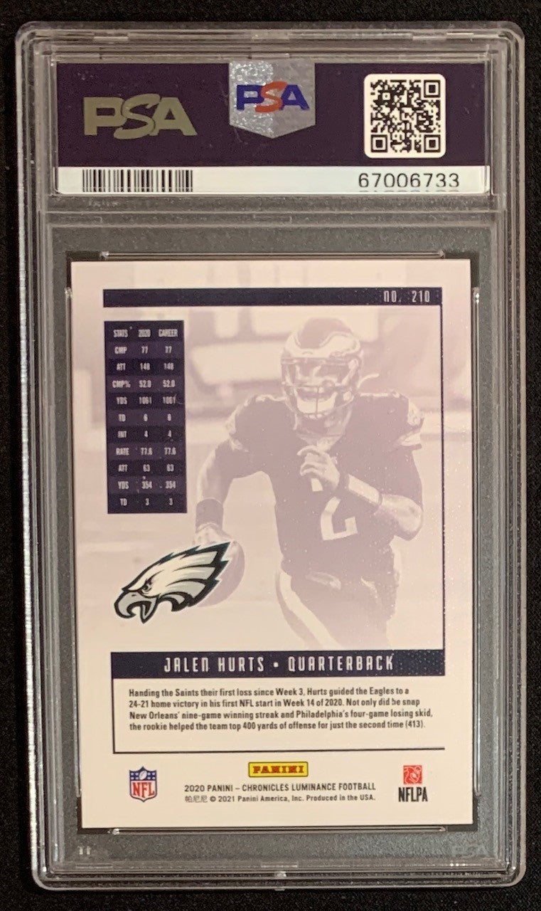 Jalen Hurts 2020 Panini Chronicles Luminance Football Rookie Card RC #210 Graded PSA 10-Powers Sports Memorabilia