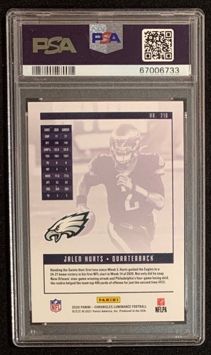 Jalen Hurts 2020 Panini Chronicles Luminance Football Rookie Card RC #210 Graded PSA 10-Powers Sports Memorabilia
