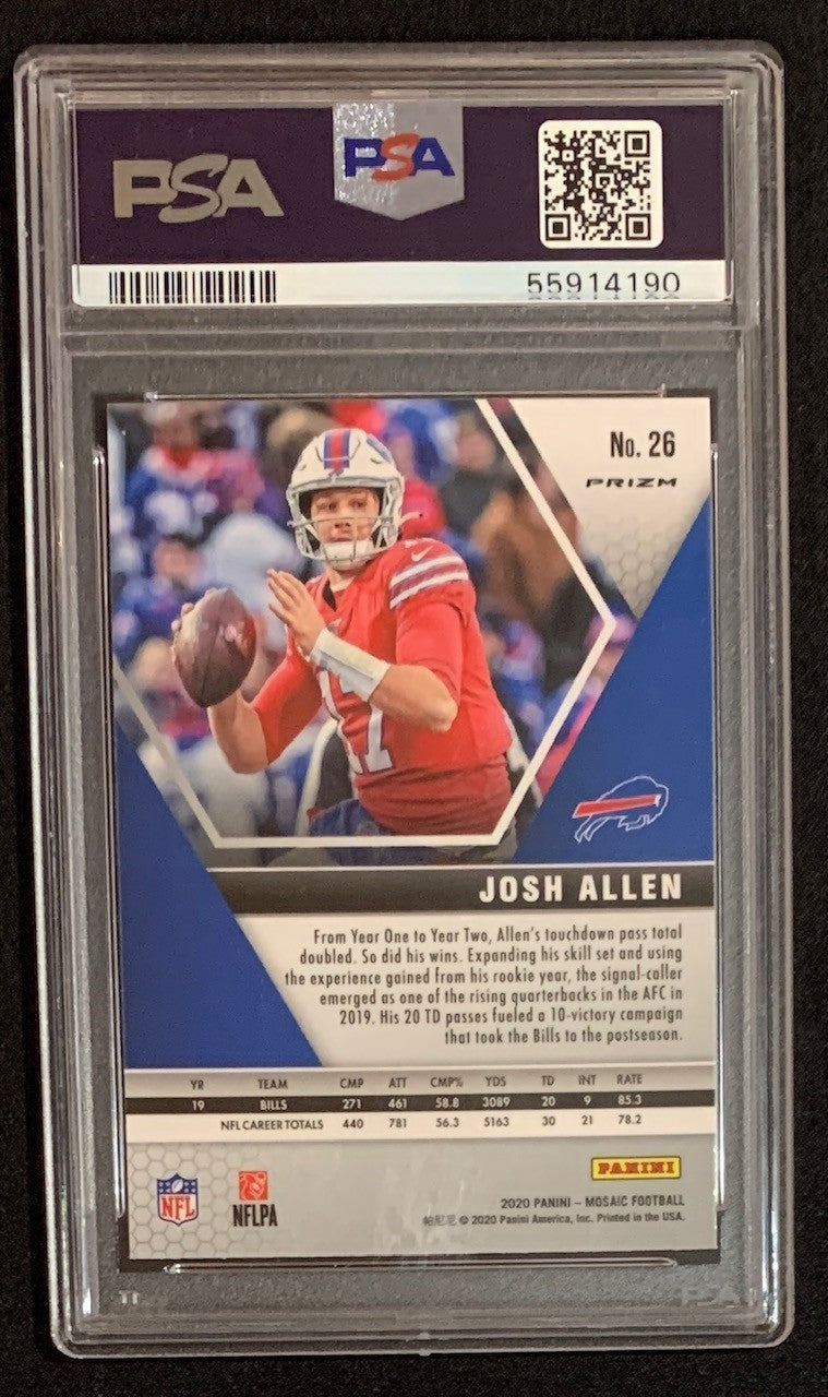 Josh Allen 2020 Panini Mosaic Silver Prizm Football Card #26 PSA 10-Powers Sports Memorabilia