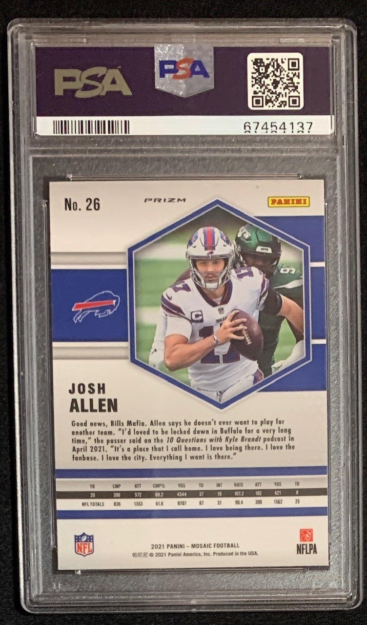 Josh Allen 2021 Panini Mosaic Silver Prizm Football Card #26 Graded PSA 10-Powers Sports Memorabilia