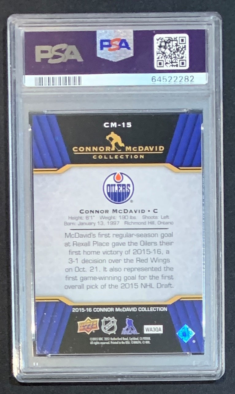 Connor McDavid 2015 Upper Deck Hockey Rookie Card RC #CM-15 Graded PSA 10-Powers Sports Memorabilia
