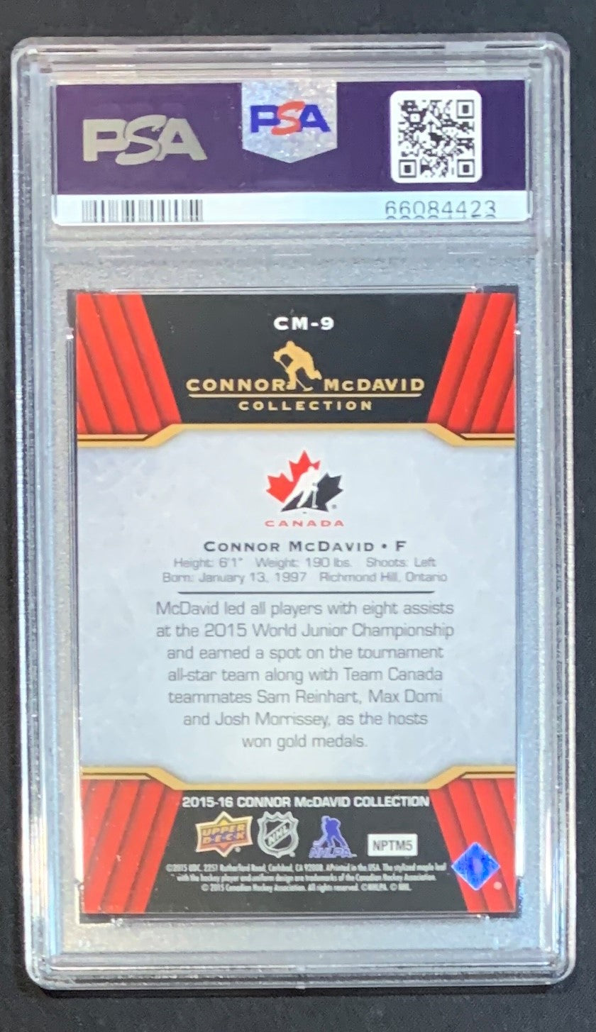 Connor McDavid 2015 Upper Deck Hockey Rookie Card RC #CM-9 Graded PSA 10-Powers Sports Memorabilia