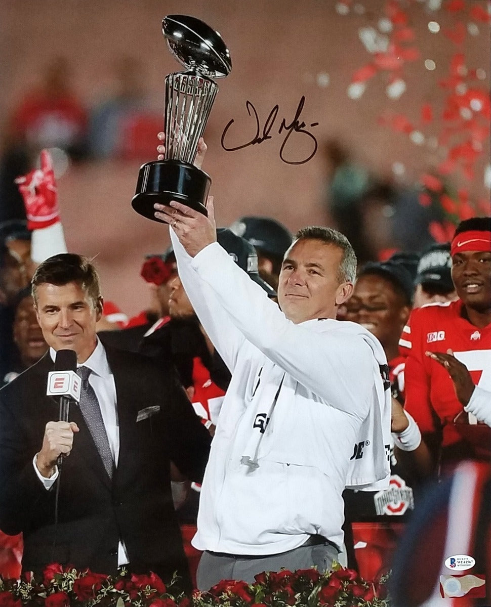 Urban Meyer Autographed Ohio State Buckeyes 2019 Rose Bowl Champions 16x20 Beckett Witnessed-Powers Sports Memorabilia