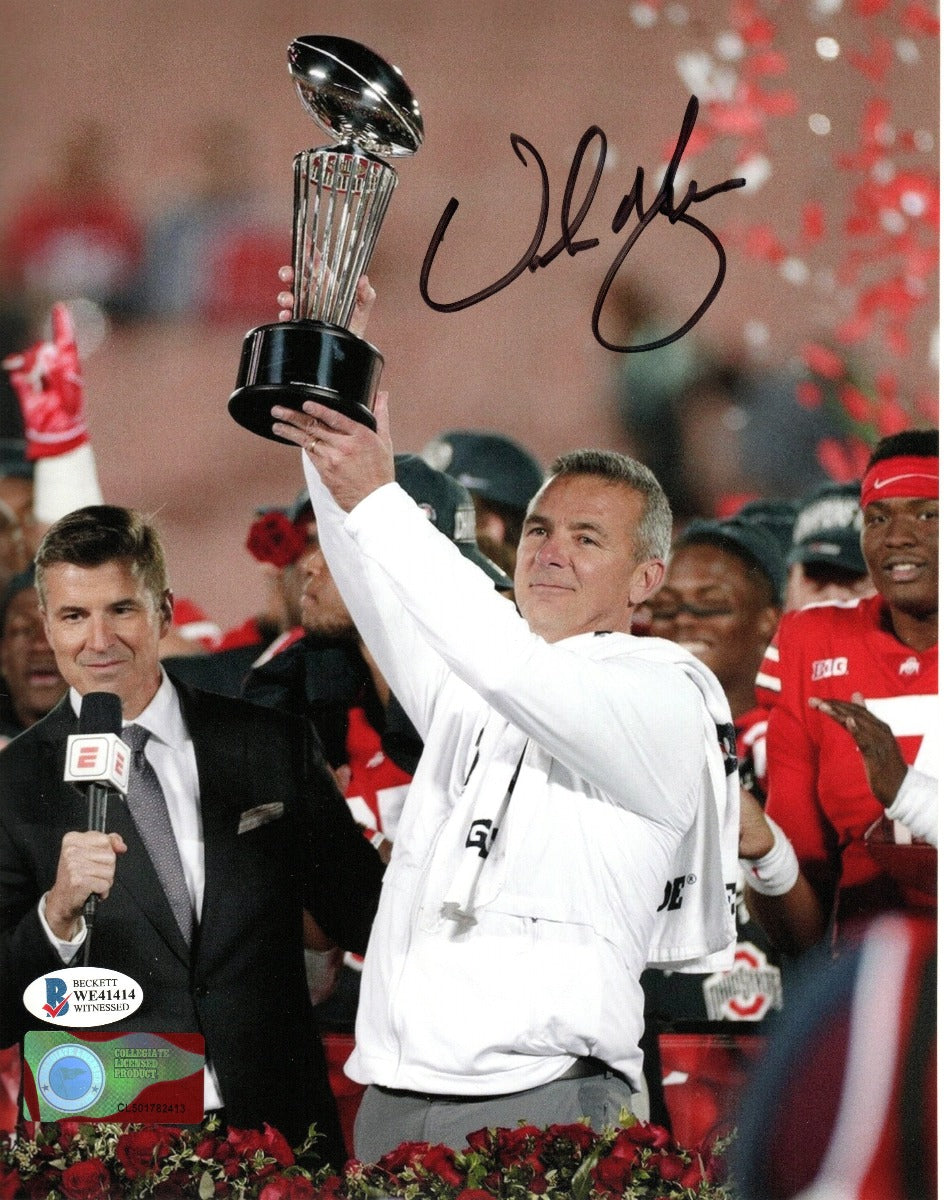 Urban Meyer Autographed Ohio State Buckeyes 2019 Rose Bowl Champions 8x10 Beckett Witnessed-Powers Sports Memorabilia