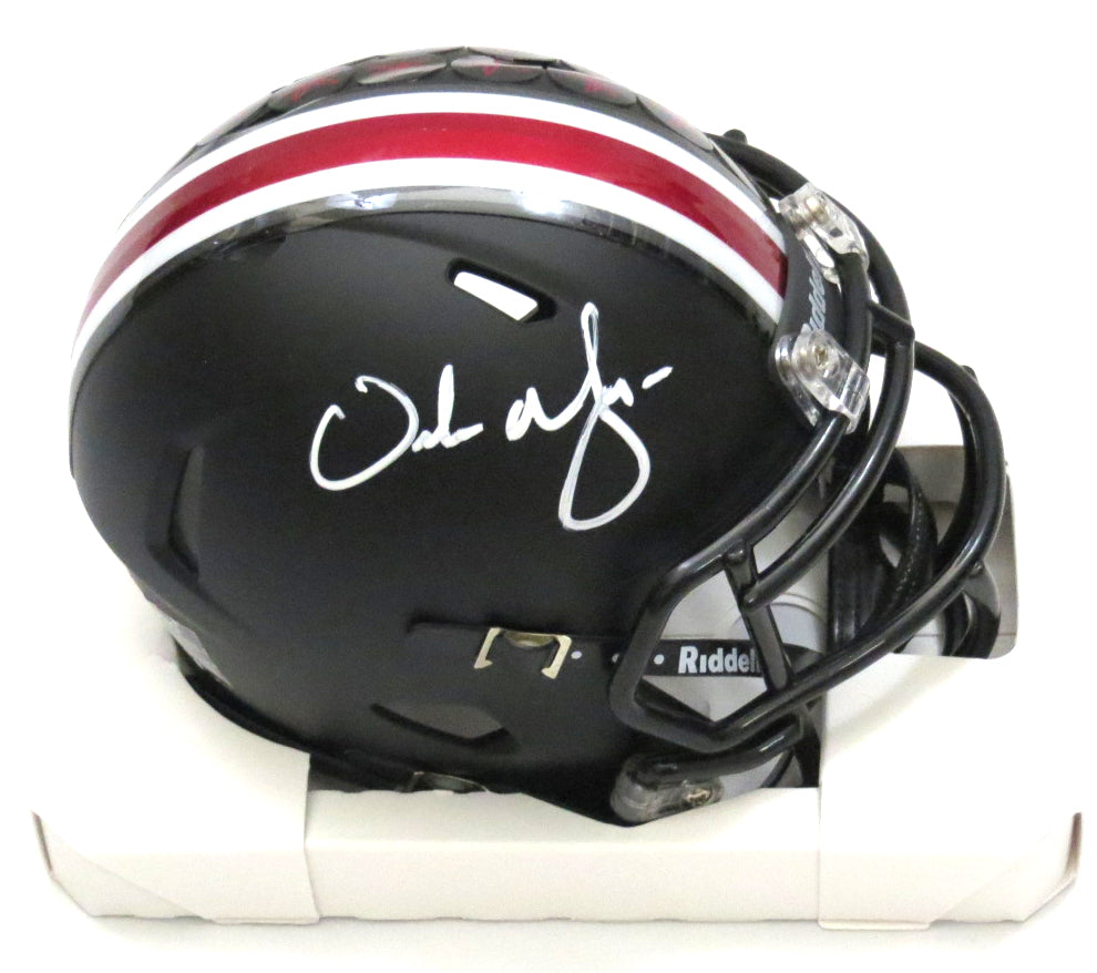 Urban Meyer Autographed Ohio State Buckeyes Black Mini Helmet Beckett Witnessed White Paint-Powers Sports Memorabilia