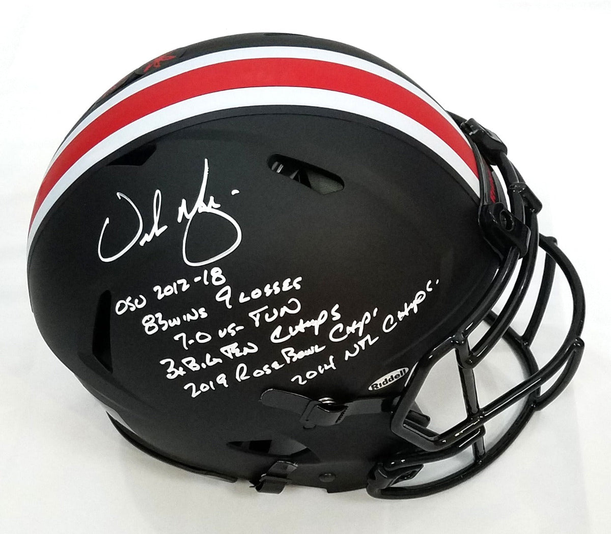 Urban Meyer Autographed Ohio State Riddell Eclipse Authentic Helmet W/ Ohio State Career Stats Beckett Witnessed-Powers Sports Memorabilia