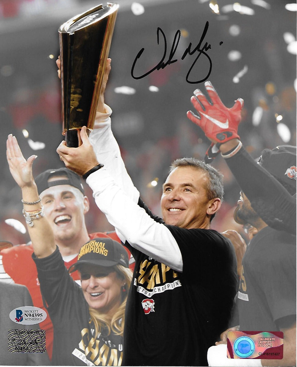 Urban Meyer Autographed Ohio State Buckeyes Spotlight 2014 National Champions 8x10 Photo Beckett Witnessed-Powers Sports Memorabilia