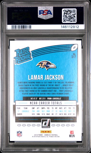 2019 Panini Donruss #317 Lamar Jackson RC Rookie PSA 10 Ravens 4-Powers Sports Memorabilia