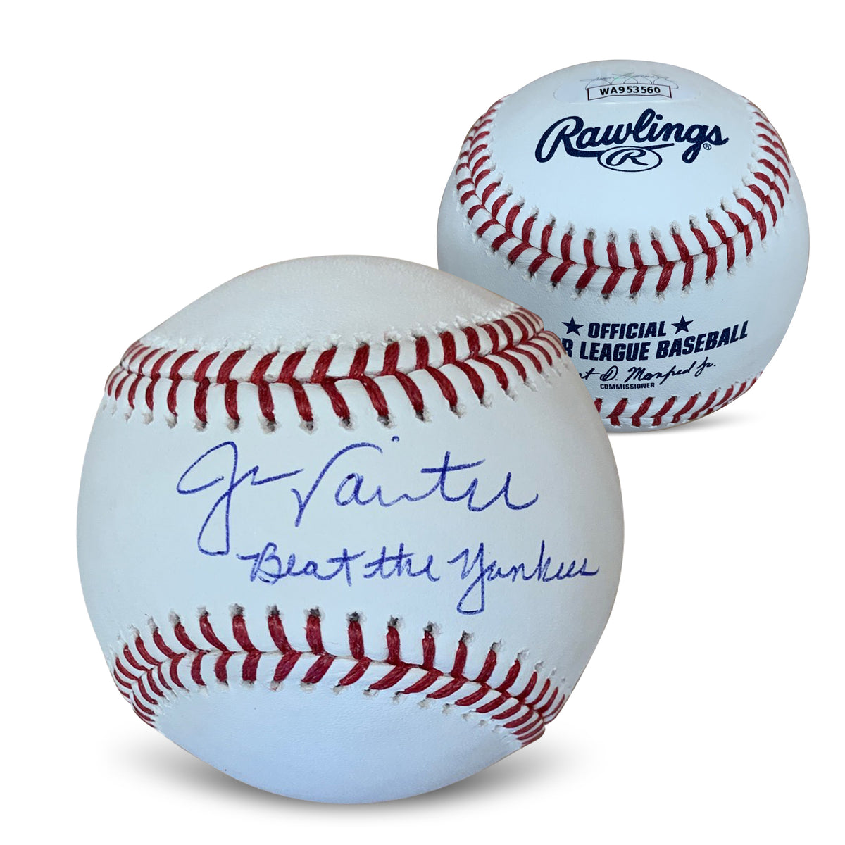 Jason Varitek Autographed MLB Signed Baseball BEAT THE YANKEES JSA COA With UV Display Case-Powers Sports Memorabilia