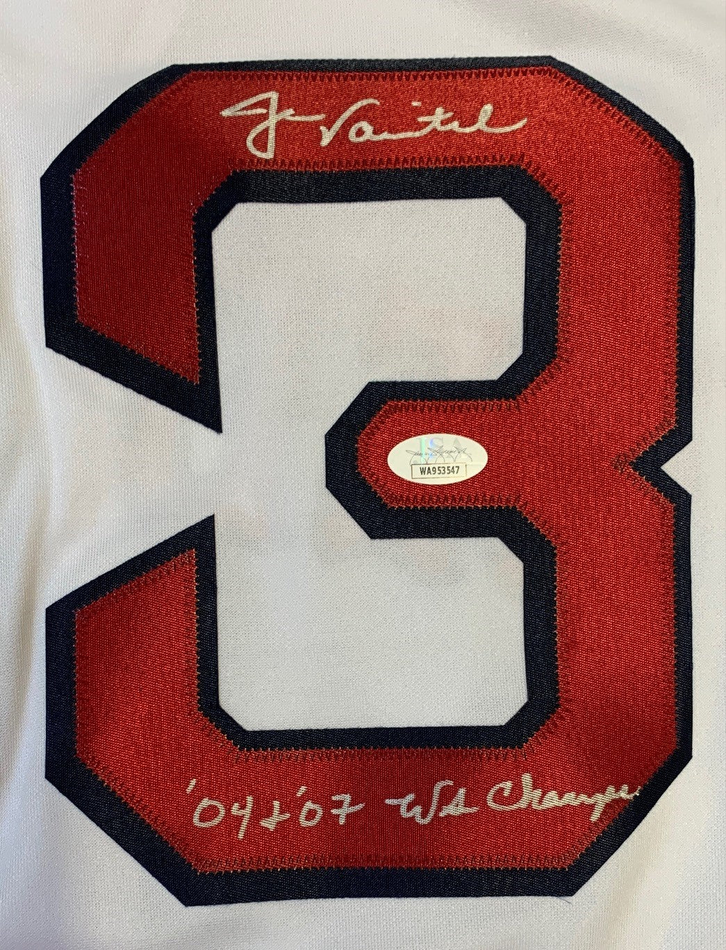 Jason Varitek Autographed Boston Red Sox 2004 2007 World Series Signed Majestic Baseball Jersey JSA COA-Powers Sports Memorabilia