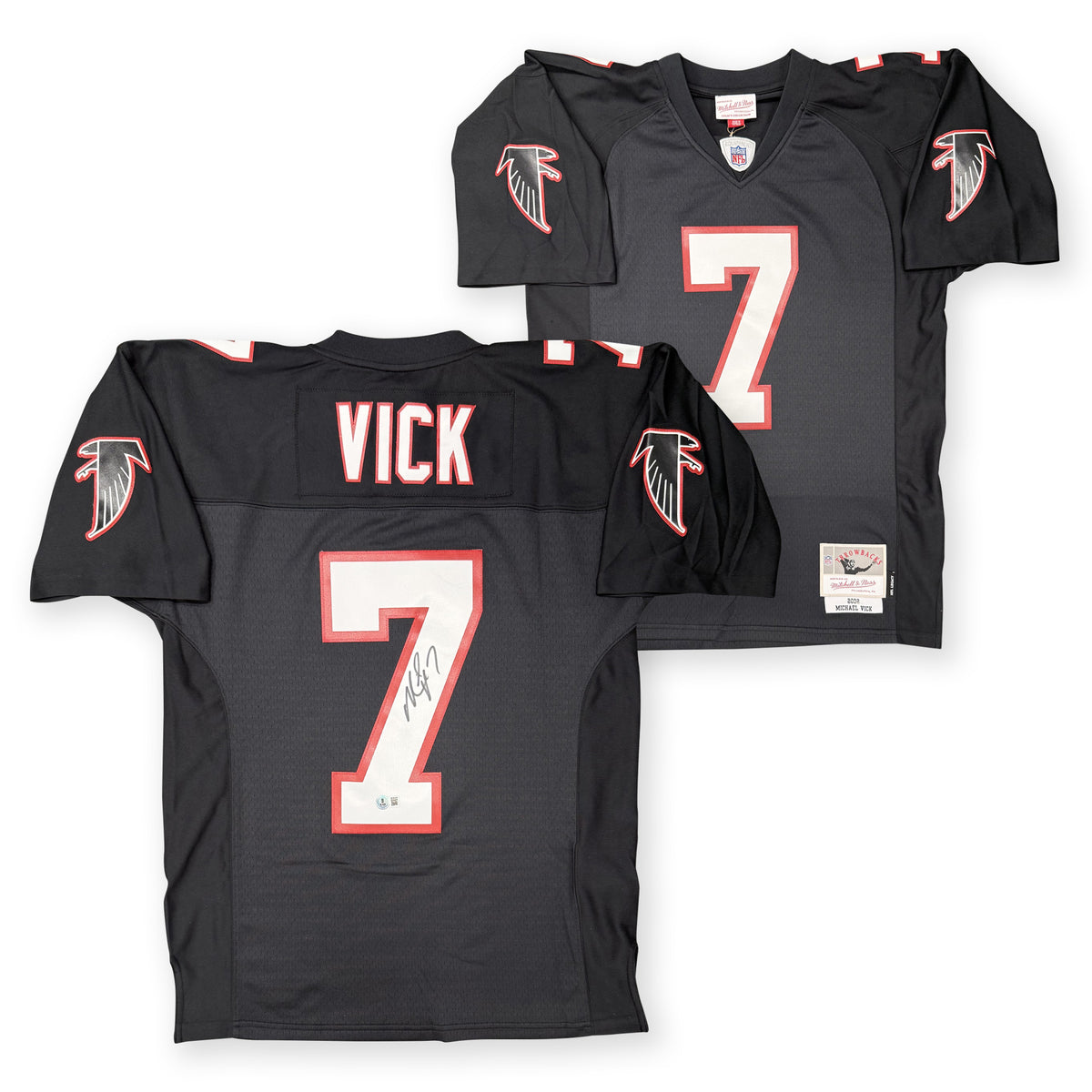 Michael Vick Autographed Atlanta Falcons Mitchell and Ness Signed Black Football Jersey Beckett Authenticated COA-Powers Sports Memorabilia