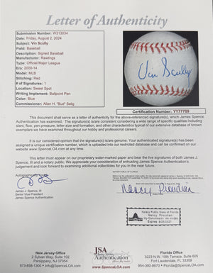 Vin Scully Autographed Los Angeles Dodgers Signed MLB Baseball JSA COA With UV Display Case YY77709-Powers Sports Memorabilia