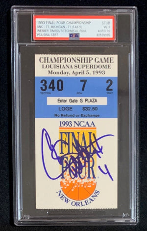 Chris Webber 1993 Final Four Timeout Signed Basketball Ticket Auto Graded PSA 10-Powers Sports Memorabilia