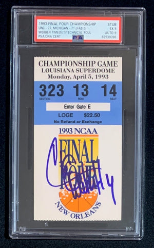 Chris Webber 1993 Final Four Timeout Signed Basketball Ticket Auto Graded PSA 9-Powers Sports Memorabilia