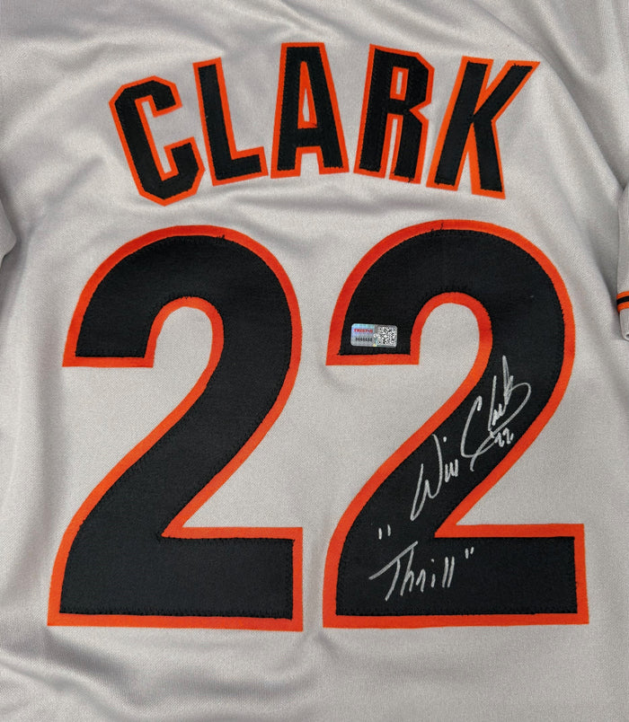 Will Clark Autographed San Francisco Giants 1989 World Series Signed Majestic Grey Baseball Jersey THRILL Inscription TRISTAR Authenticated-Powers Sports Memorabilia