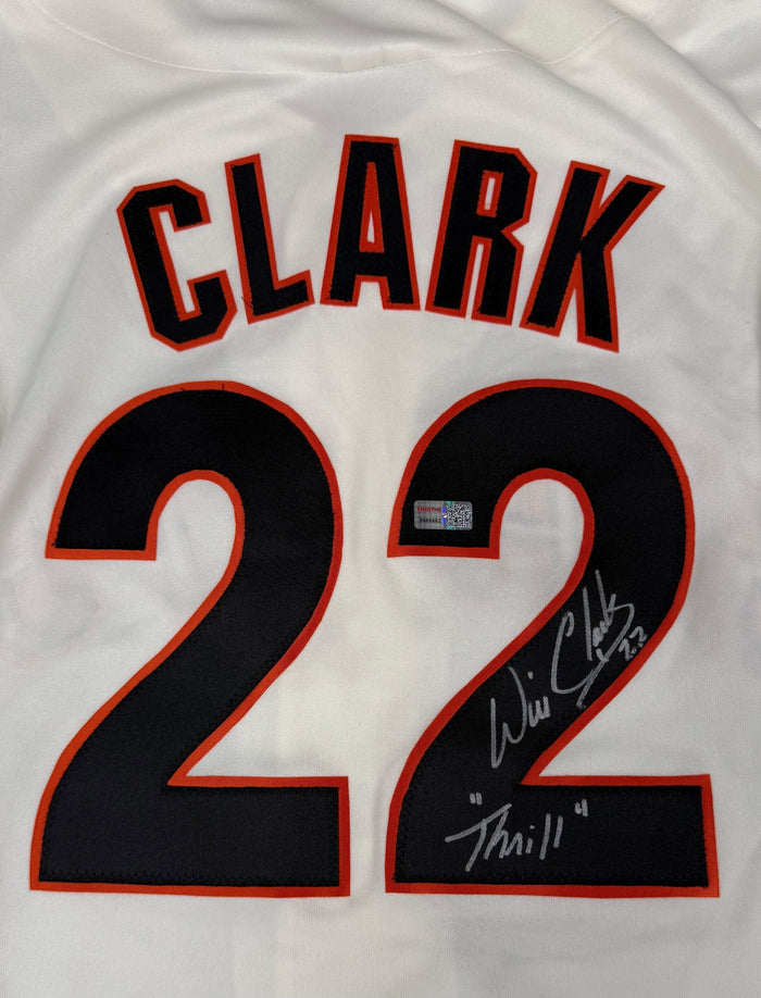 Will Clark Autographed San Francisco Giants 1989 World Series Signed Majestic White Baseball Jersey THRILL Inscription TRISTAR Authenticated-Powers Sports Memorabilia