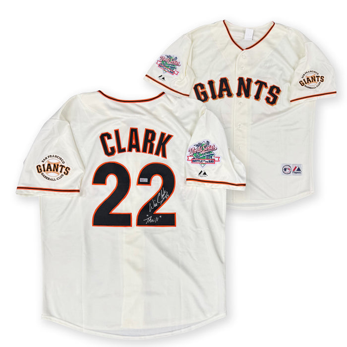 Will Clark Autographed San Francisco Giants 1989 World Series Signed Majestic White Baseball Jersey THRILL Inscription TRISTAR Authenticated-Powers Sports Memorabilia