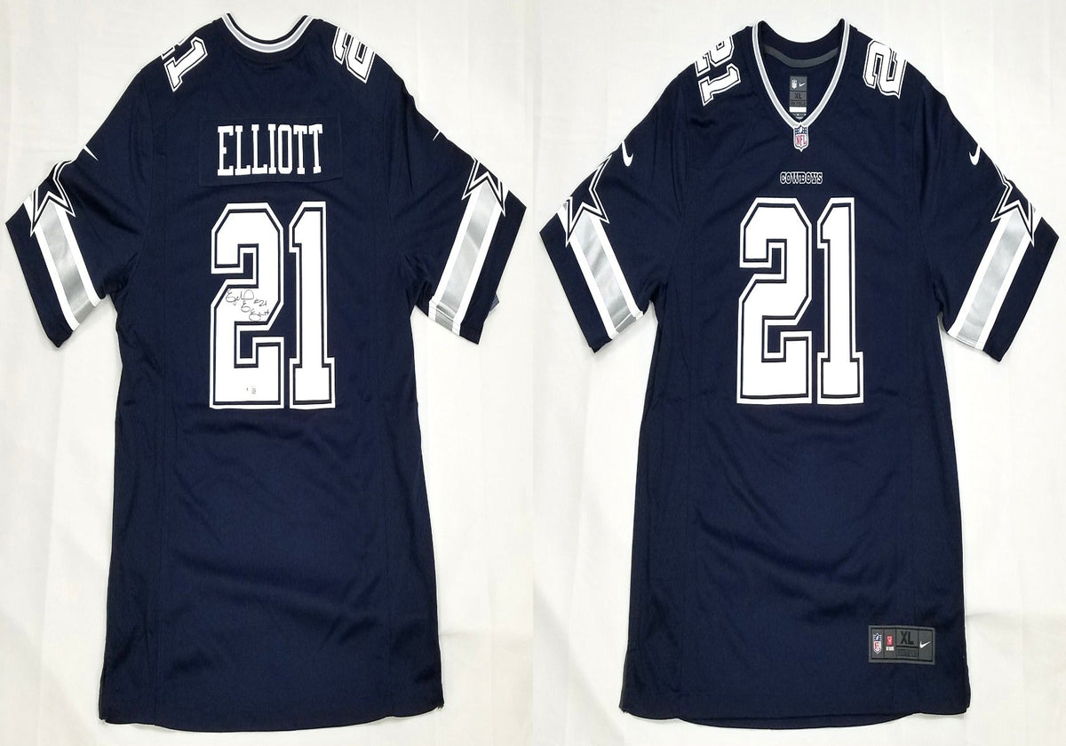 Ezekiel Elliott Autographed Dallas Cowboys Nike Blue Jersey Beckett Witnessed-Powers Sports Memorabilia