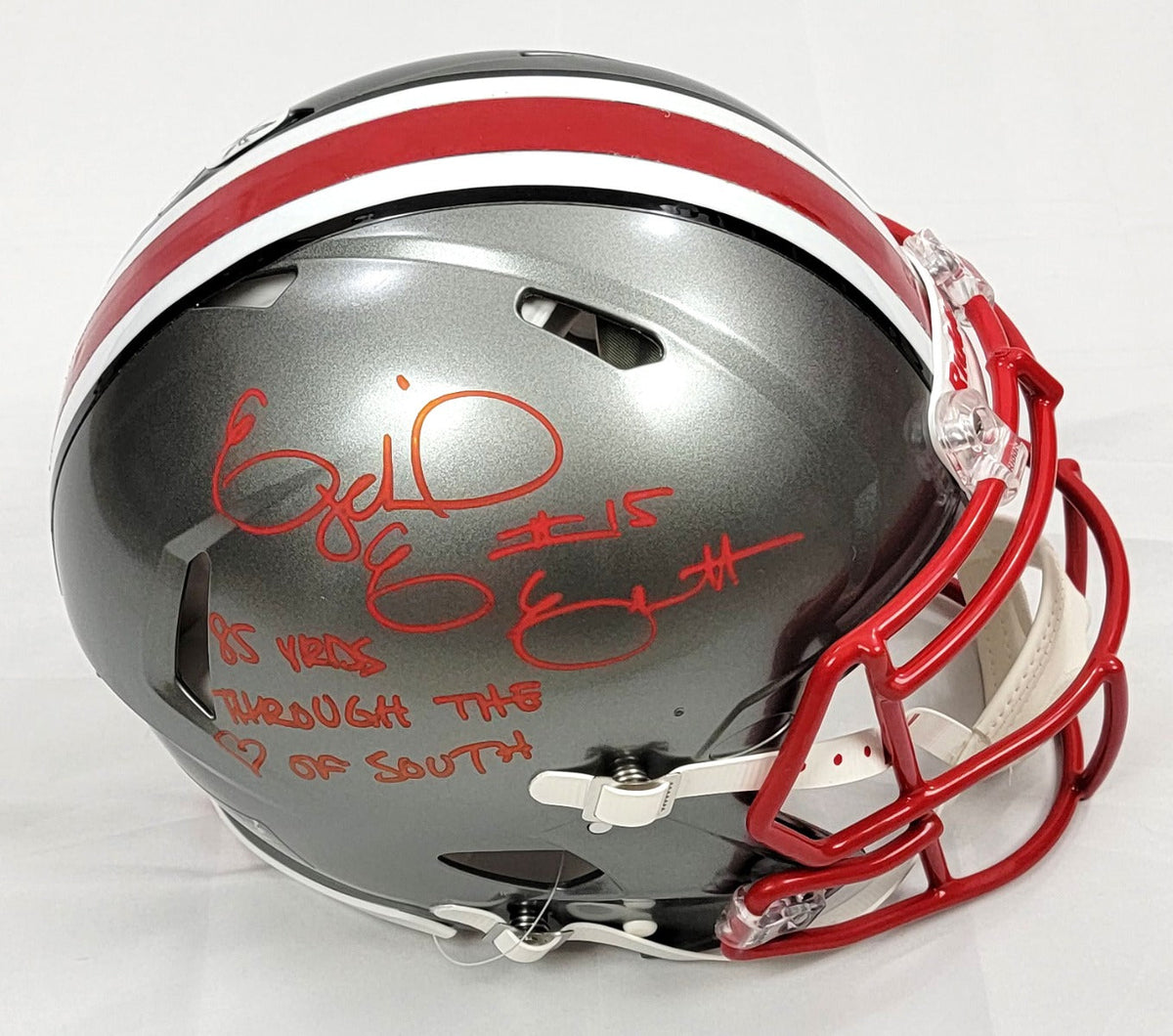 Ezekiel Elliott Autographed Ohio State Buckeyes Riddell Speed Authentic Flash Helmet W/Inscription Beckett Witness-Powers Sports Memorabilia