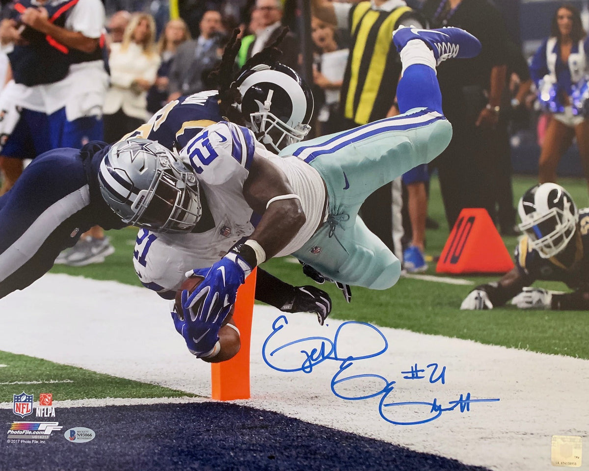 Ezekiel Elliott Autographed Dallas Cowboys Touchdown 16x20 Photo Beckett Witnessed-Powers Sports Memorabilia