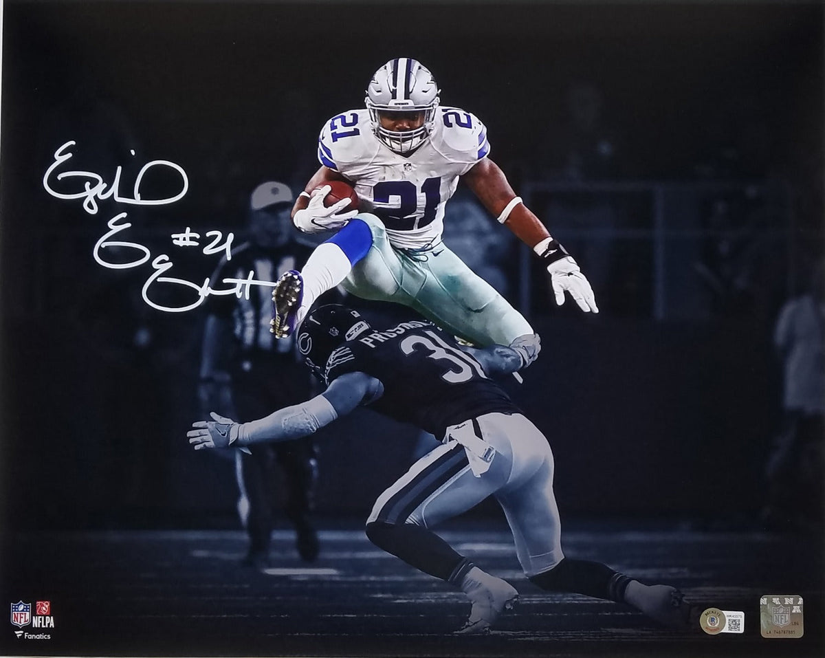Ezekiel Elliott Autographed Dallas Cowboys Spotlight 16x20 Photo Beckett Witnessed-Powers Sports Memorabilia