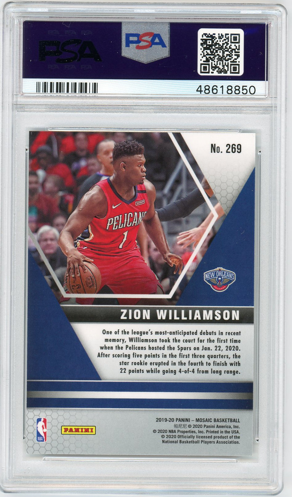 Zion Williamson 2019 Panini Mosaic Basketball Rookie Card RC #269 Graded PSA 10-Powers Sports Memorabilia