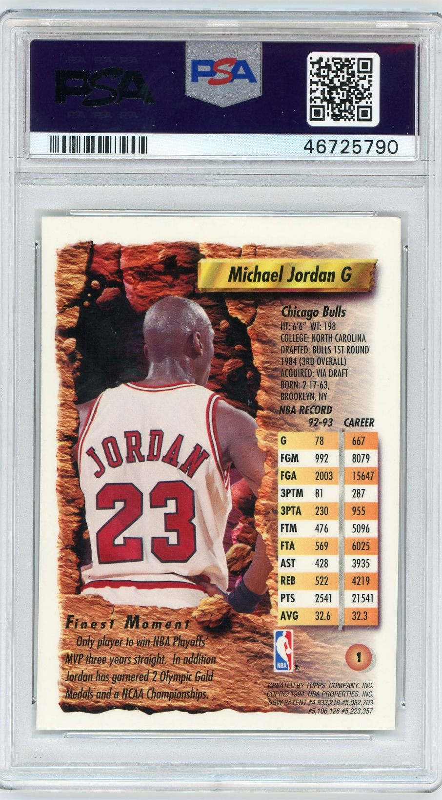 Michael Jordan 1993 Topps Finest Basketball Card #1 Graded PSA 8 NM-MT-Powers Sports Memorabilia