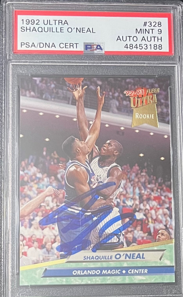 Shaquille O'Neal 1992 Ultra Signed Rookie Card #328 Auto Graded PSA 9